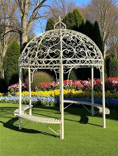 Elegant Swirl Gazebo with Bench, Dome Roof, Metal Pergola, Outdoor Patio Arbor W