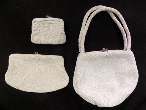 Bags & Purses > Handbags > Clutches & Evening Bags - Ivory White Seed Beaded Satin Bridal Formal Evening Bag Clutch Coin P...