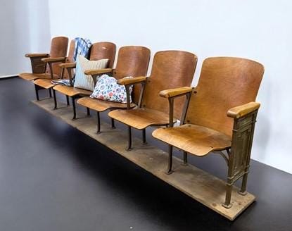 Home & Living > Furniture - 6 Vintage Wood Folding Theater Seats, Auditorium Seats, Entryway Bench, E3 by The Old Grainery...