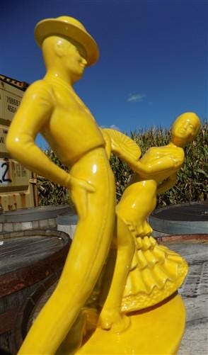 Yellow MCM Spanish Flamenco Dancers TV Lamp, Gold Midcentury Television Light