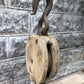 Block Pulley, Vintage Wood Cast Iron Rustic Farm Barn Hay Trolley Carrier A7