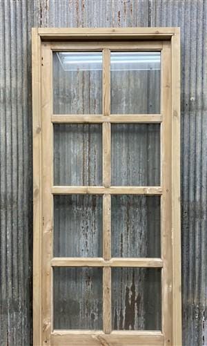 Antique French Single Door (27.5x83) Glass Pane Door with Jamb, Encased Door T14