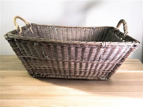Rectangular Wicker Basket, Vintage German Woven Basket, Storage Organizer C34