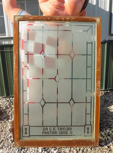 Etched Frosted Clear Glass Vintage Church Window, Architectural Art Glass, E
