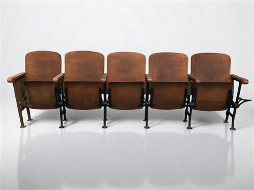 Home & Living > Furniture - 5 Vintage Wood Folding Theater Seats, Auditorium Seats, Entryway Bench, E14 by The Old Grainery