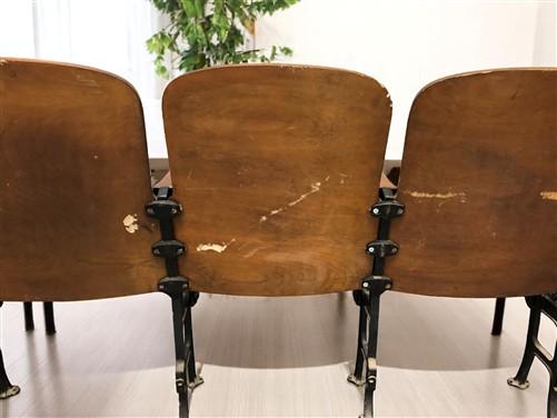 Home & Living > Furniture - 5 Vintage Wood Folding Theater Seats, Auditorium Seats, Entryway Bench, E15 by The Old Grainery