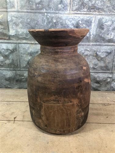 Wood Pot, Round Water Jug, Planter Urn, Flower Frog Display, Farmhouse Box, D