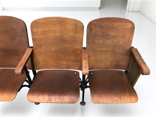 4 Vintage Wood Folding Theater Seats, Auditorium Seats, Entryway Bench, E12