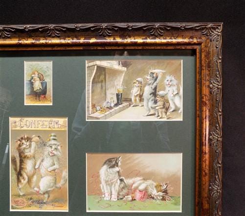 Art & Collectibles > Prints - Vintage Wooden Framed Cat Art, Rectangular Photo Picture Mirror Art Frame H by The Old Grainery