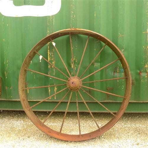 2 Cast Iron Implement Wheels, Wagon Wheel, Tractor Steel Rims, Industrial Age E