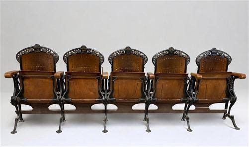 5 Wood Iron Folding Theater Seats, Auditorium Seats, Entryway Bench, D20