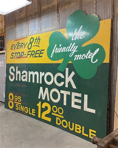 Home & Living > Home Decor > Wall Decor > Wall Hangings > Signs - Vintage Shamrock Motel Sign, Triptych Wooden Sign, Adver...