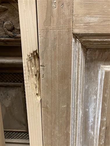 Antique French Single Door (31.5x98) Glass Pane Door with Jamb, Encased Door T55