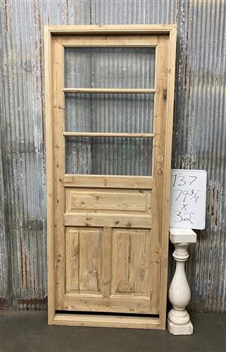 Antique French Single Door (32x79.5) Glass Pane Door with Jamb, Encased Door T37