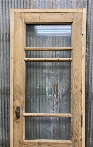 Antique French Single Door (25.5x80) Glass Pane Door with Jamb, Encased Door T52