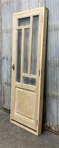 Antique French Single Door (27.25x82) Glass Pane Door with Jamb, Encased Door T6