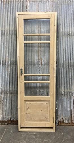 Antique French Single Door (25.5x83) Glass Pane Door with Jamb, Encased Door T8