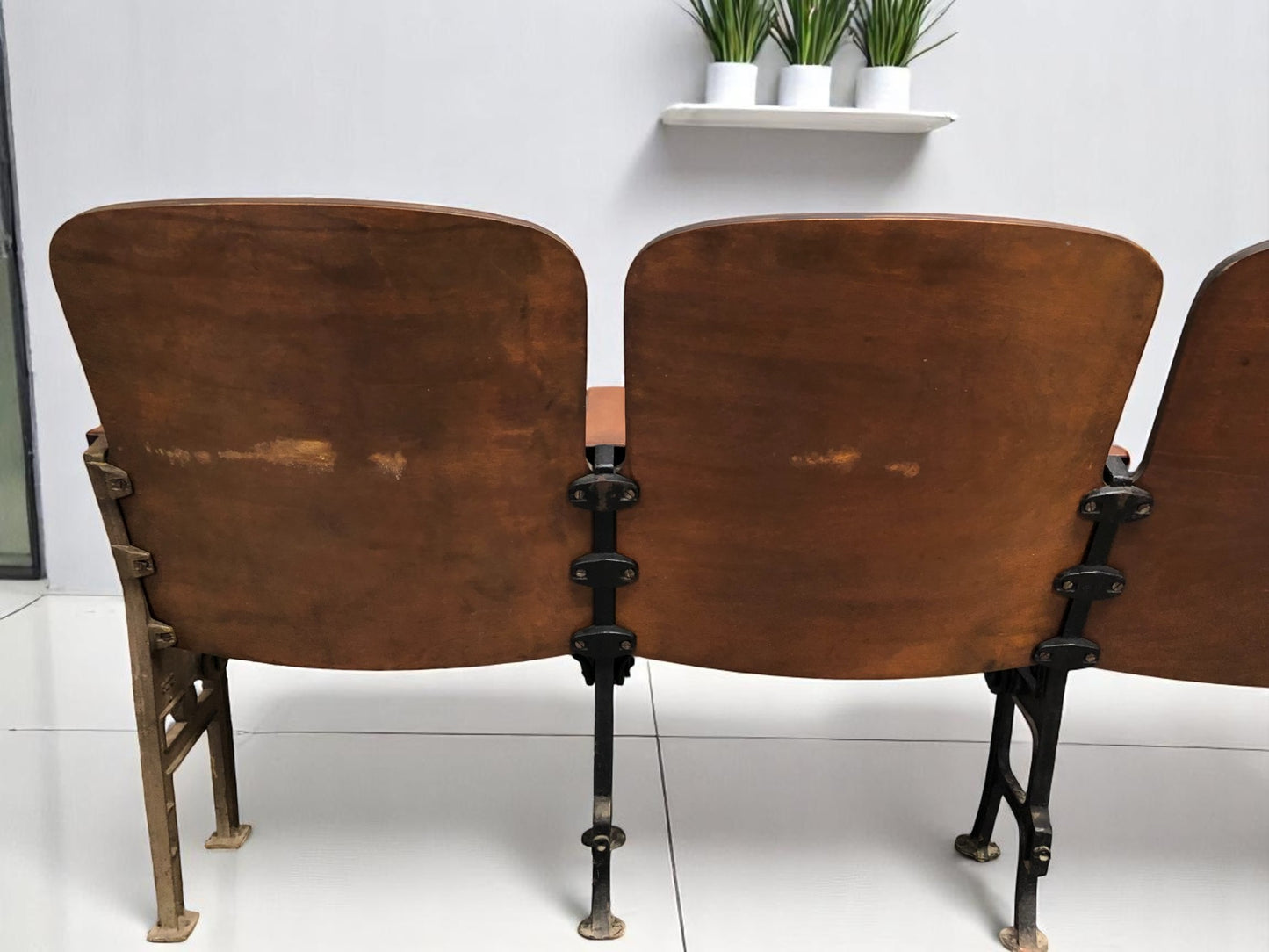 Home & Living > Furniture - 5 Vintage Wood Folding Theater Seats, Auditorium Seats, Entryway Bench, E16 by The Old Grainery