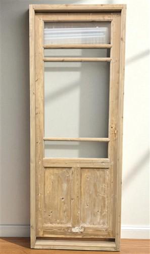 Antique French Single Door (31.5x84) Glass Pane Door with Jamb, Encased Door T33