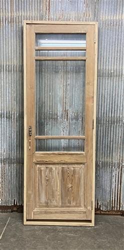 Antique French Single Door(31 x91.5) Glass Pane Door with Jamb, Encased Door T18