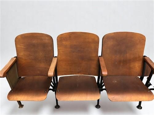 Home & Living > Furniture - 5 Vintage Wood Folding Theater Seats, Auditorium Seats, Entryway Bench, E14 by The Old Grainery