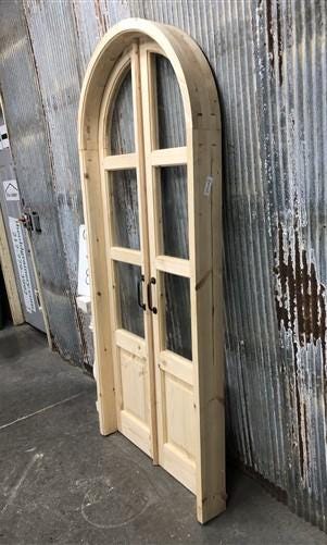 Arched French Double Door (36x80) 3 Pane Glass Door European Styled w Jamb OM3