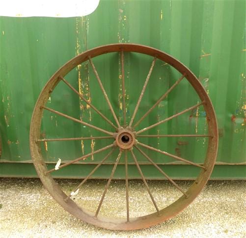 2 Cast Iron Implement Wheels, Wagon Wheel, Tractor Steel Rims, Industrial Age E