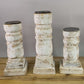 Set 3 White Wooden Pillar Candlestick Holders, Mantel Decor, Table Centerpiece,