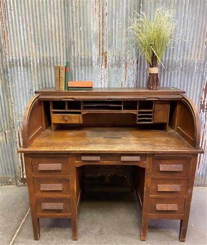 Vintage Roll Top Desk, 4' Oak Desk, Home Office Desk, Student Desk, Li –  The Old Grainery