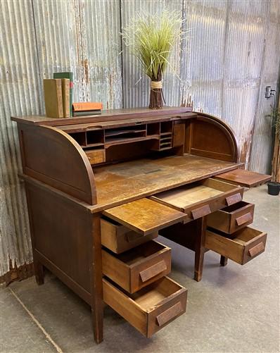 Vintage Roll Top Desk, 4' Oak Desk, Home Office Desk, Student Desk, Library Teachers Desk, Mid Century Desk, Wood Furniture